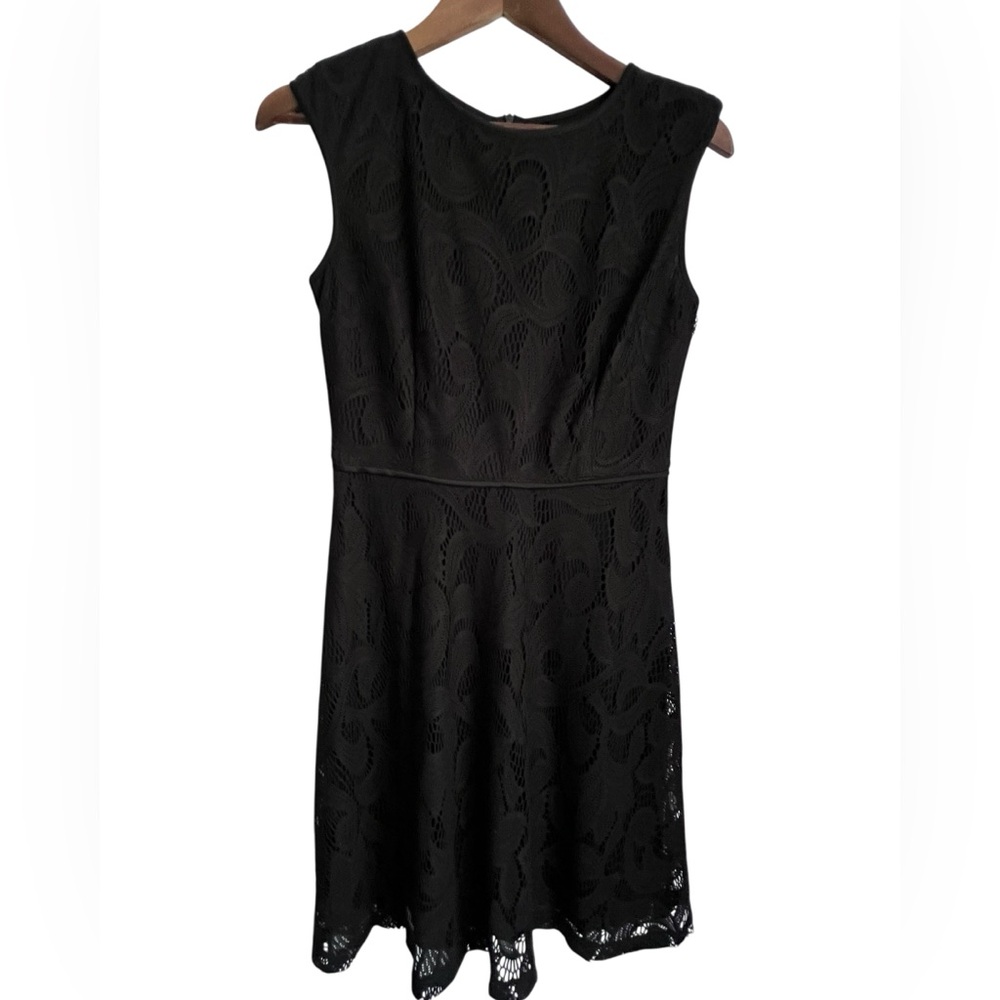 WISP Leeah Black Lace Fit Flare Cap Sleeve Lined Dress Sz 6P